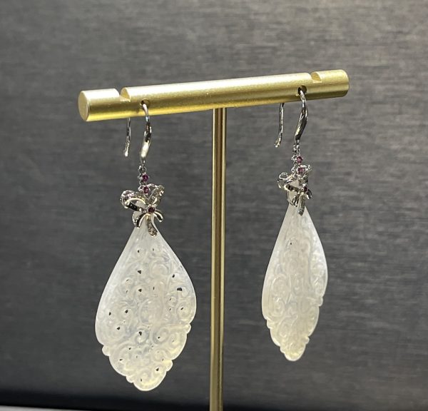 translucent irregular carving shape icy jadeite earring - Image 5