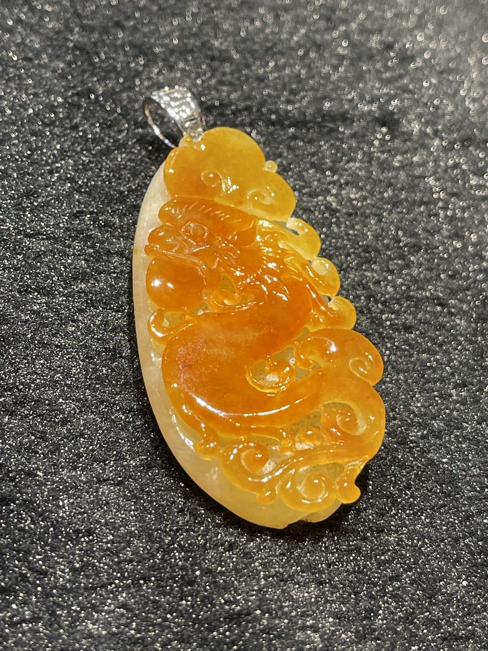 vivid honey yellow dragon carving jadeite pendant - Image 5