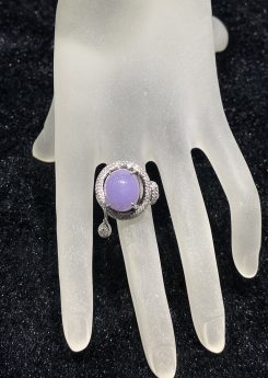 Icy translucent vibrant lavender cabochon jadeite ring