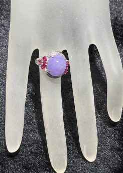 Translucent vibrant lavender cabochon jadeite ring