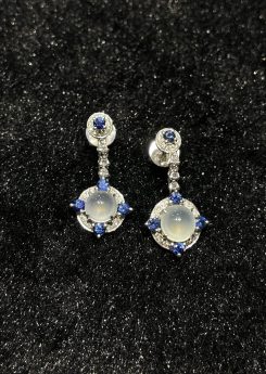 Highly translucent Icy cabochon jadeite dangling earring