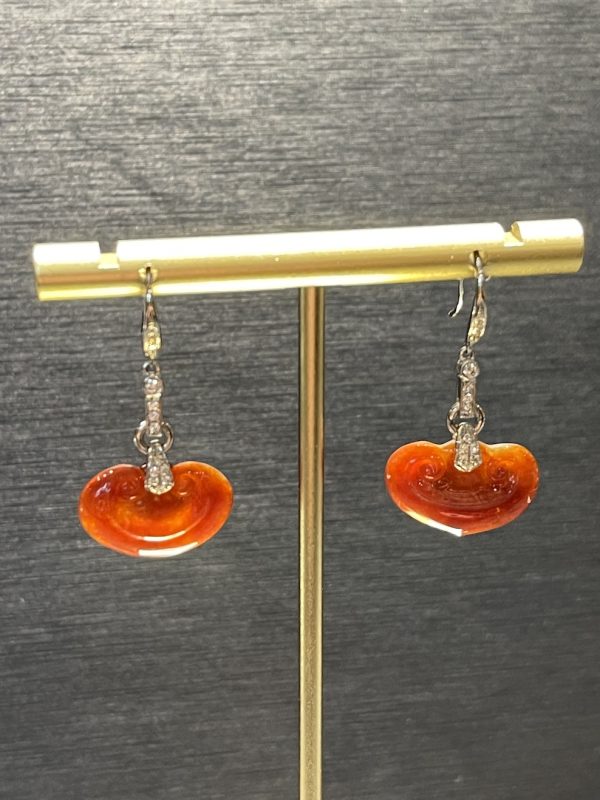 Translucent vivid reddish Ruyi jadeite earring - Image 2