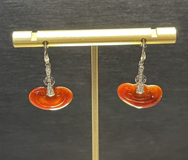 Translucent vivid reddish Ruyi jadeite earring - Image 3