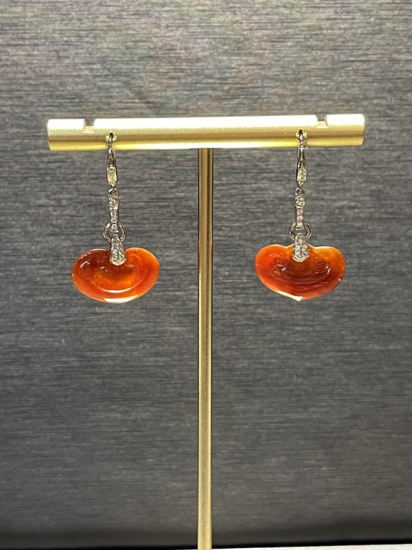 Translucent vivid reddish Ruyi jadeite earring