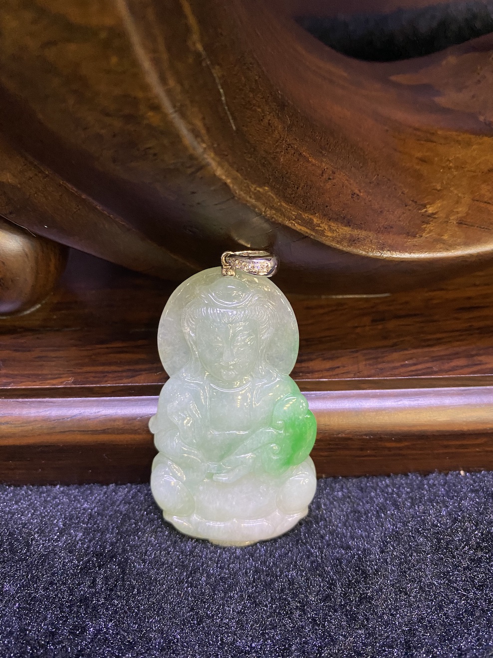 translucent whitish with green Guanyin jadeite pendant - Image 2
