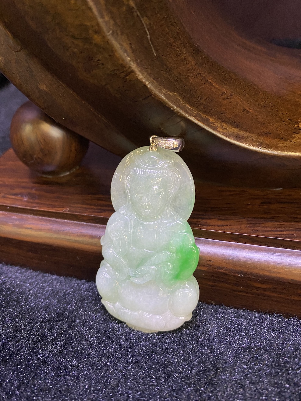 translucent whitish with green Guanyin jadeite pendant - Image 3