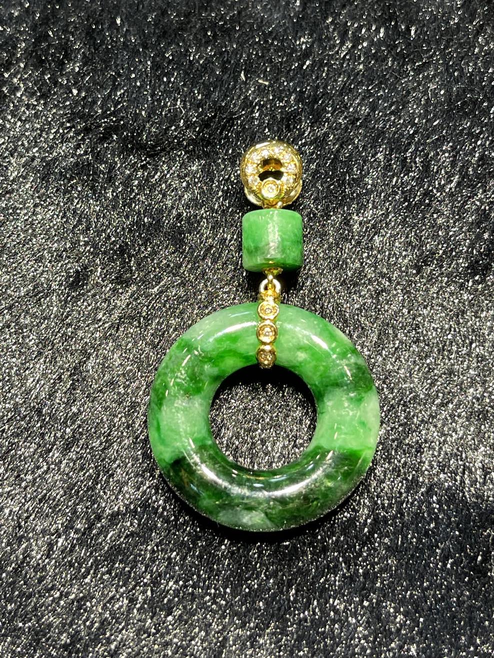 Translucent old pit green safety donut shape jadeite pendant - Image 5