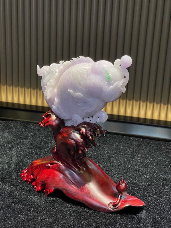translucent lavender flower horn fish jadeite ornament - Image 5
