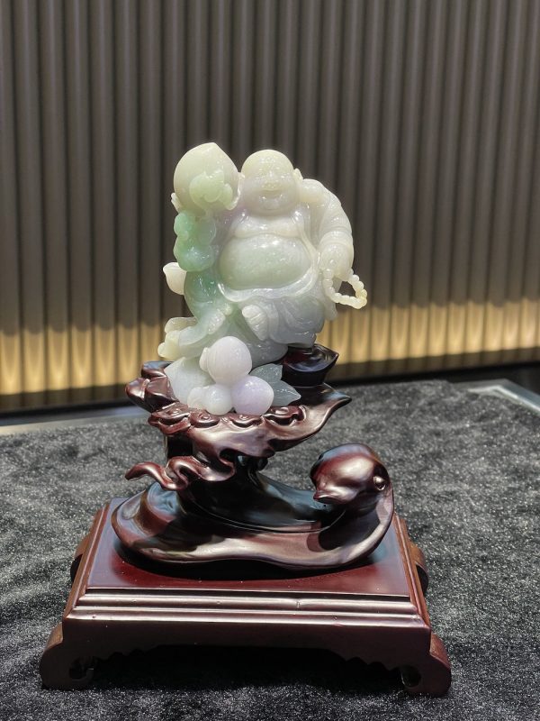 translucent whiteish faint green laughing buddha jadeite ornament - Image 2