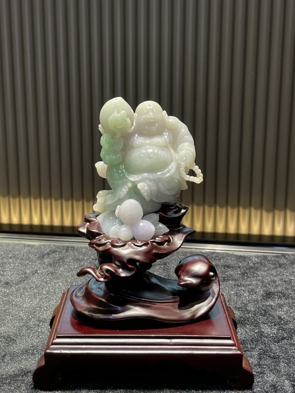 translucent whiteish faint green laughing buddha jadeite ornament - Image 3
