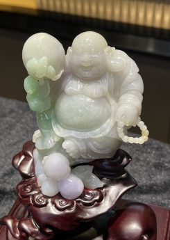 translucent whiteish faint green laughing buddha jadeite ornament