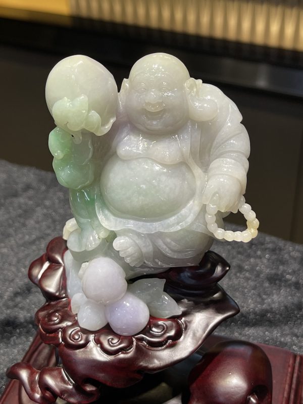 translucent whiteish faint green laughing buddha jadeite ornament