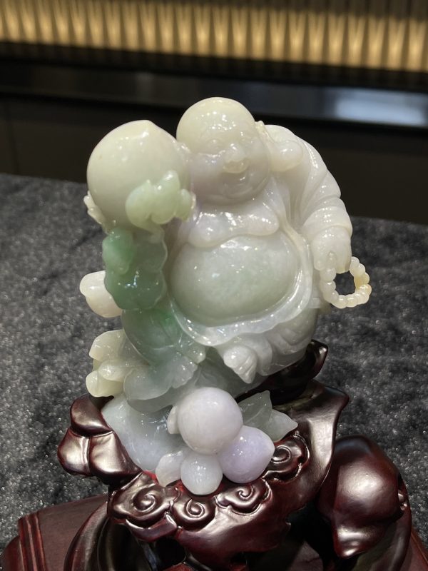 translucent whiteish faint green laughing buddha jadeite ornament - Image 5