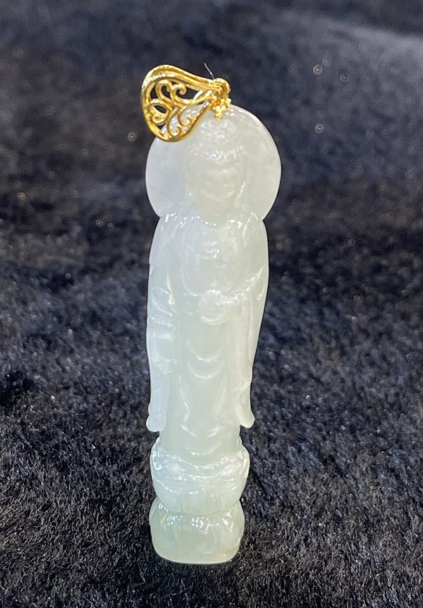 Translucent whitish Rulai buddha jadeite pendant