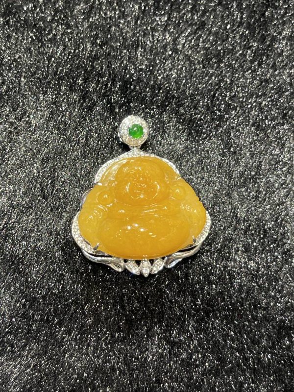 Translucent vibrant honey yellow laughing buddha jadeite pendant[SOLD OUT]