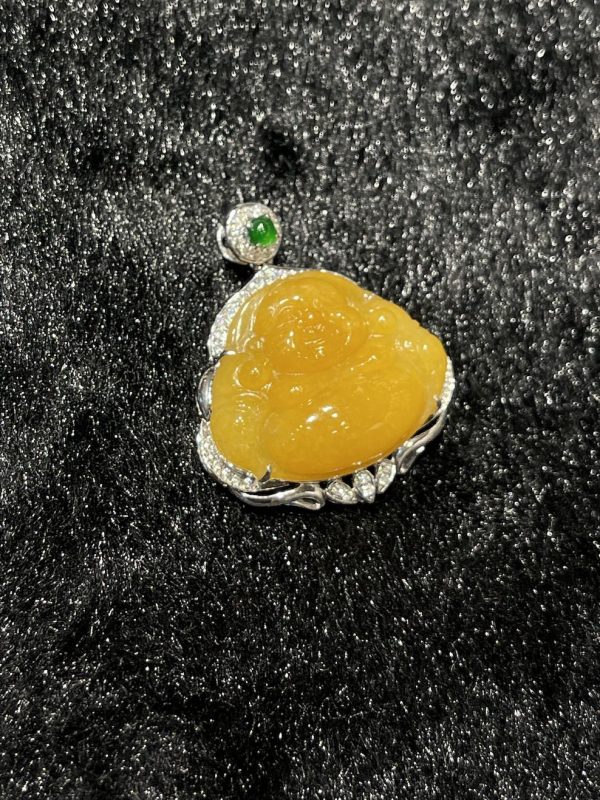 Translucent vibrant honey yellow laughing buddha jadeite pendant[SOLD OUT] - Image 2