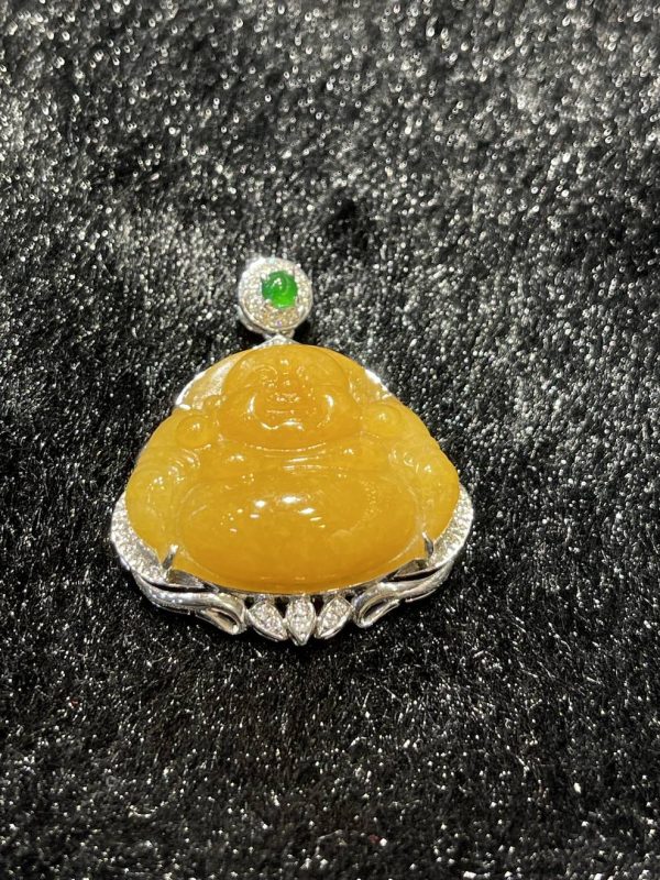 Translucent vibrant honey yellow laughing buddha jadeite pendant[SOLD OUT] - Image 3