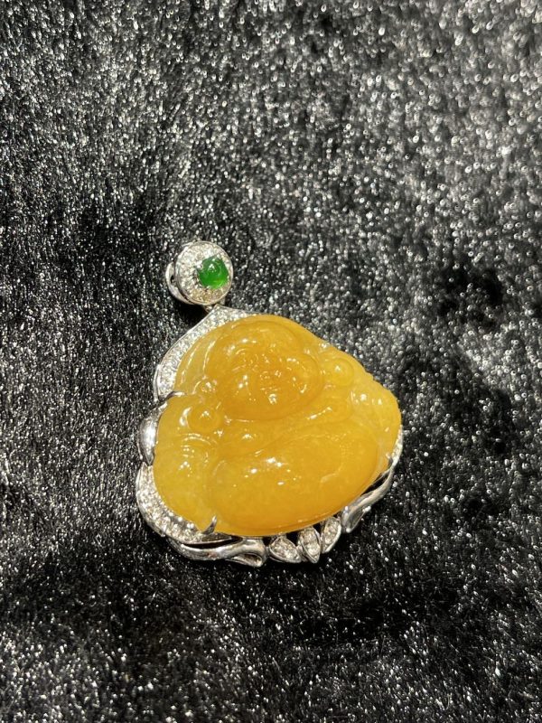Translucent vibrant honey yellow laughing buddha jadeite pendant[SOLD OUT] - Image 4