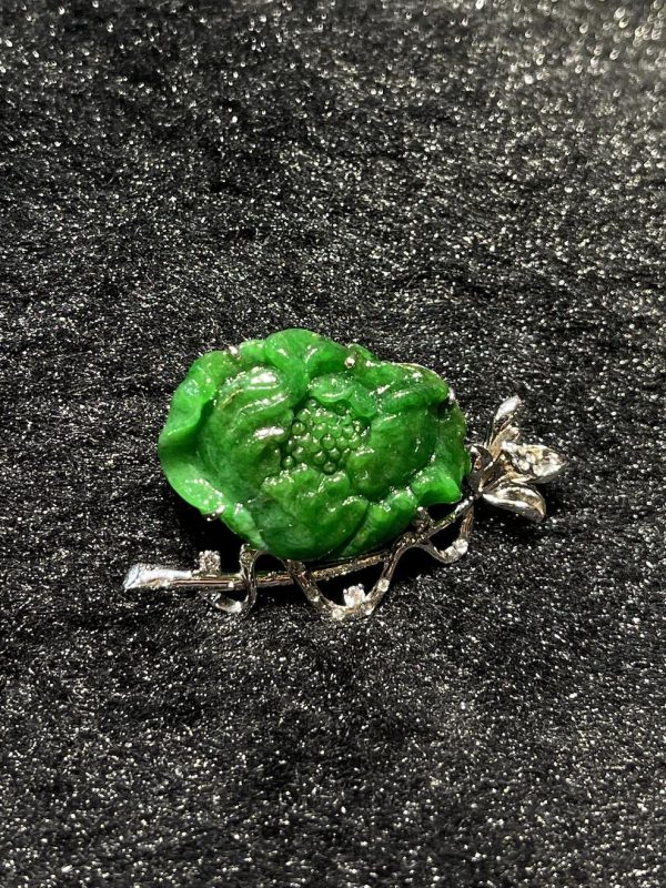 translucent old pit green blossom flower jadeite brooch/pendant[SOLD OUT] - Image 2