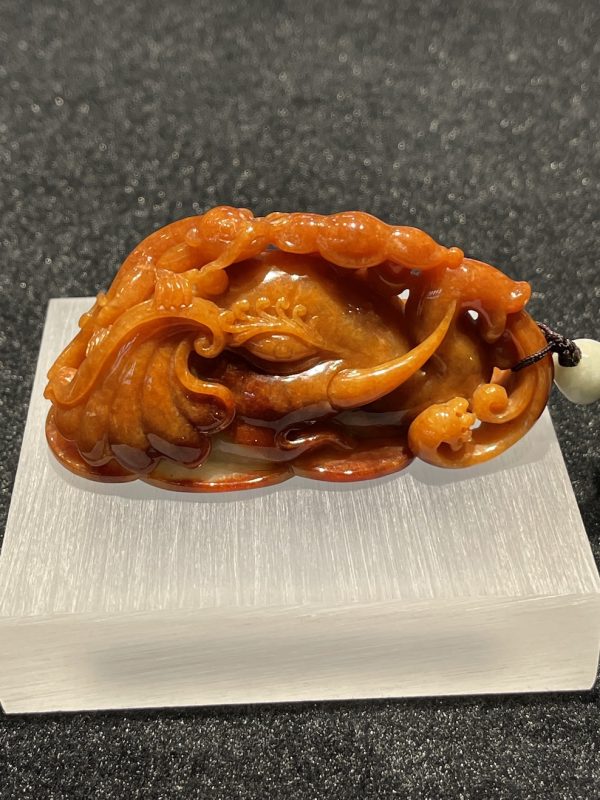 translucent reddish brown elephant with Pixiu carving jadeite ornament - Image 2