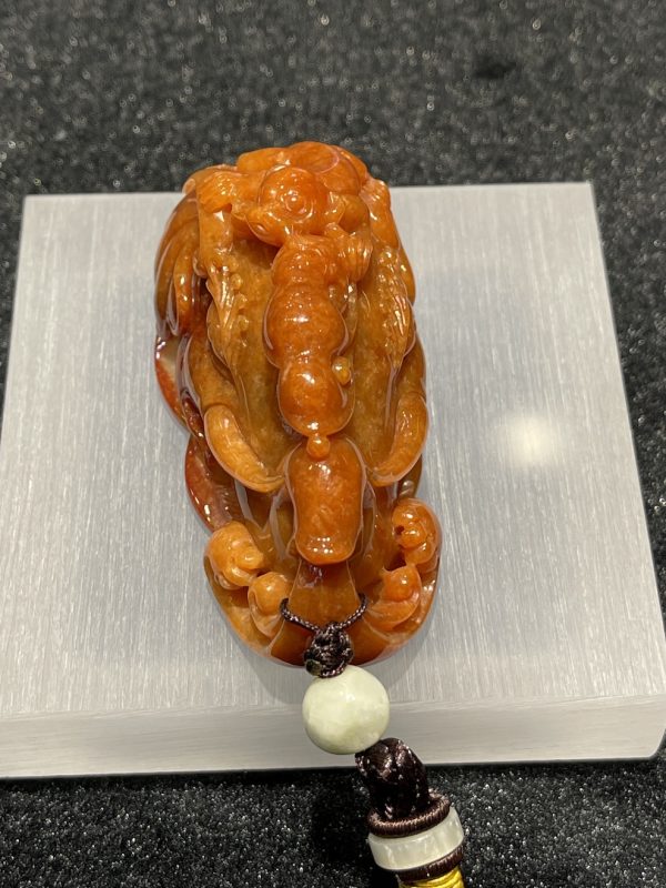 translucent reddish brown elephant with Pixiu carving jadeite ornament - Image 4