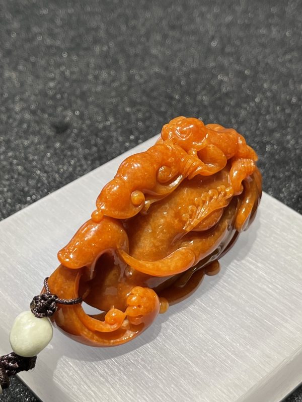 translucent reddish brown elephant with Pixiu carving jadeite ornament - Image 5