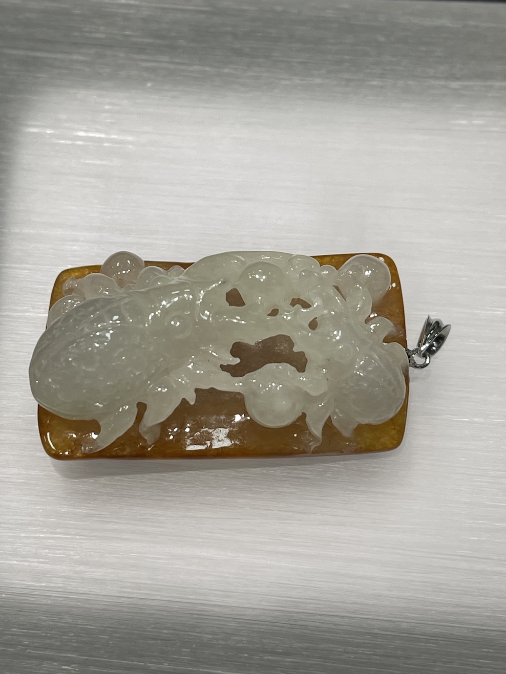 Icy translucent whiteish brown beetles jadeite pendant - Image 2