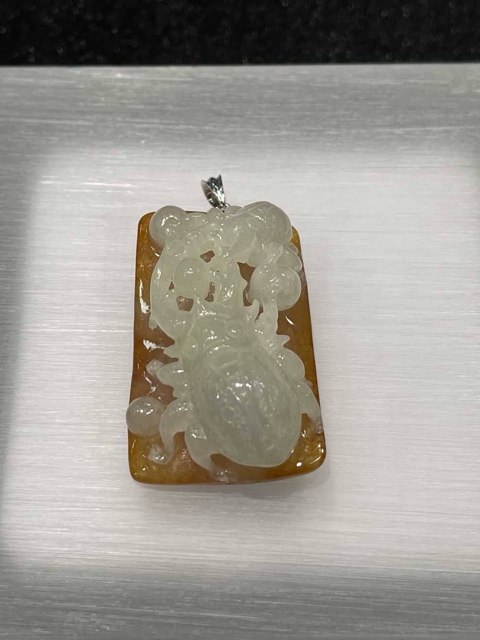 Icy translucent whiteish brown beetles jadeite pendant - Image 3