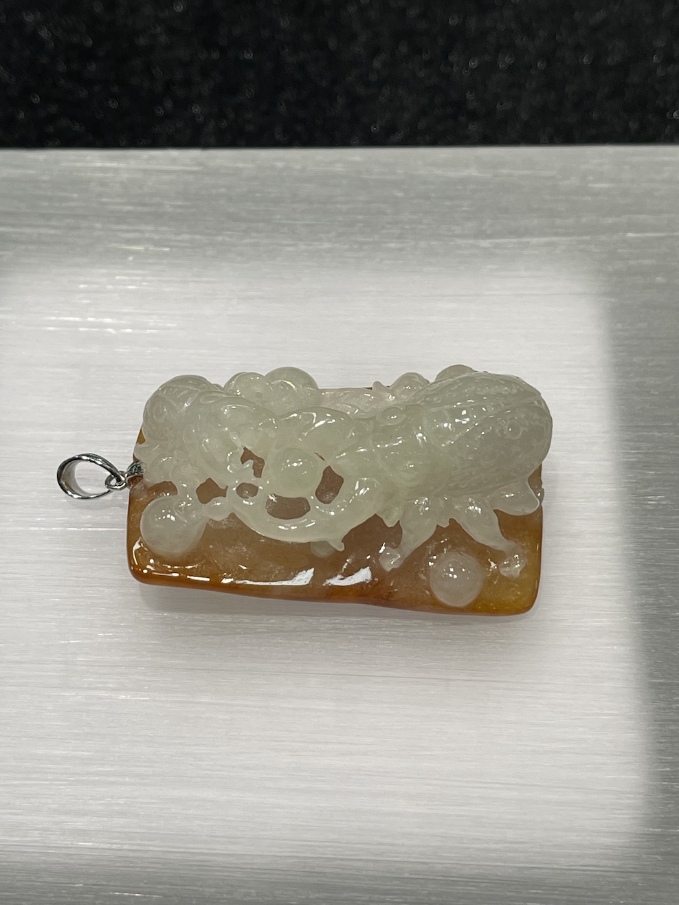 Icy translucent whiteish brown beetles jadeite pendant - Image 4