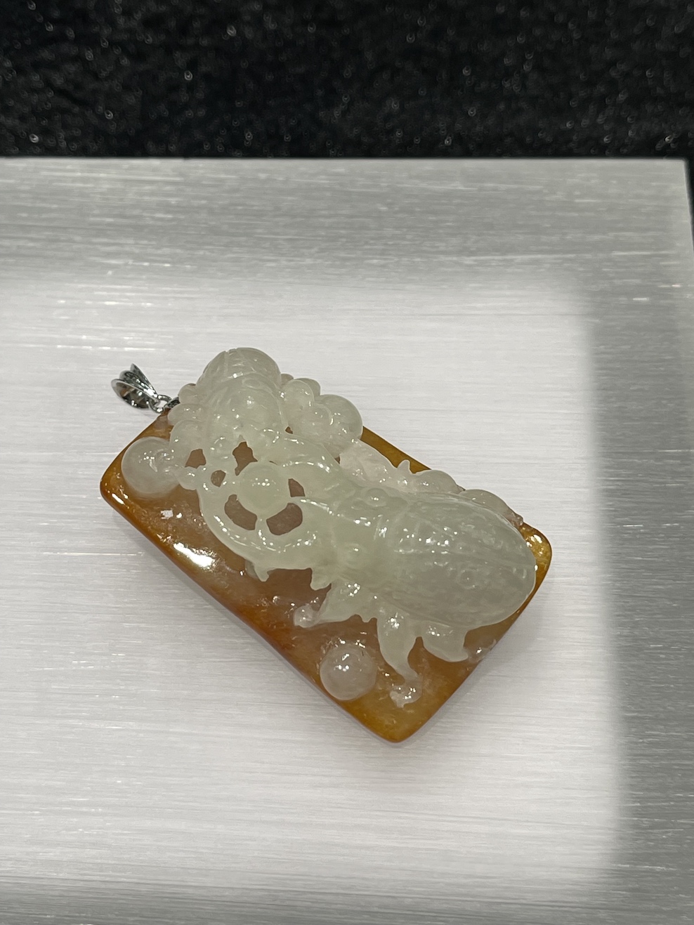 Icy translucent whiteish brown beetles jadeite pendant - Image 5