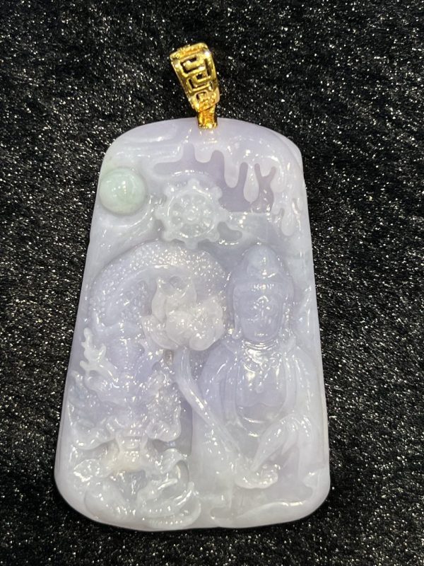 translucent lavender Guanyin with dragon jadeite pendant - Image 2