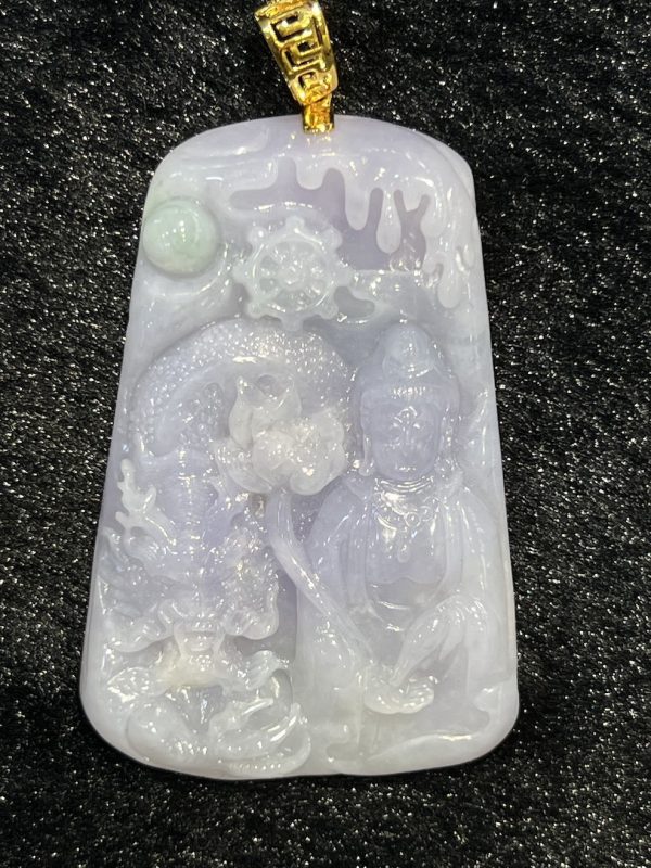 translucent lavender Guanyin with dragon jadeite pendant - Image 4