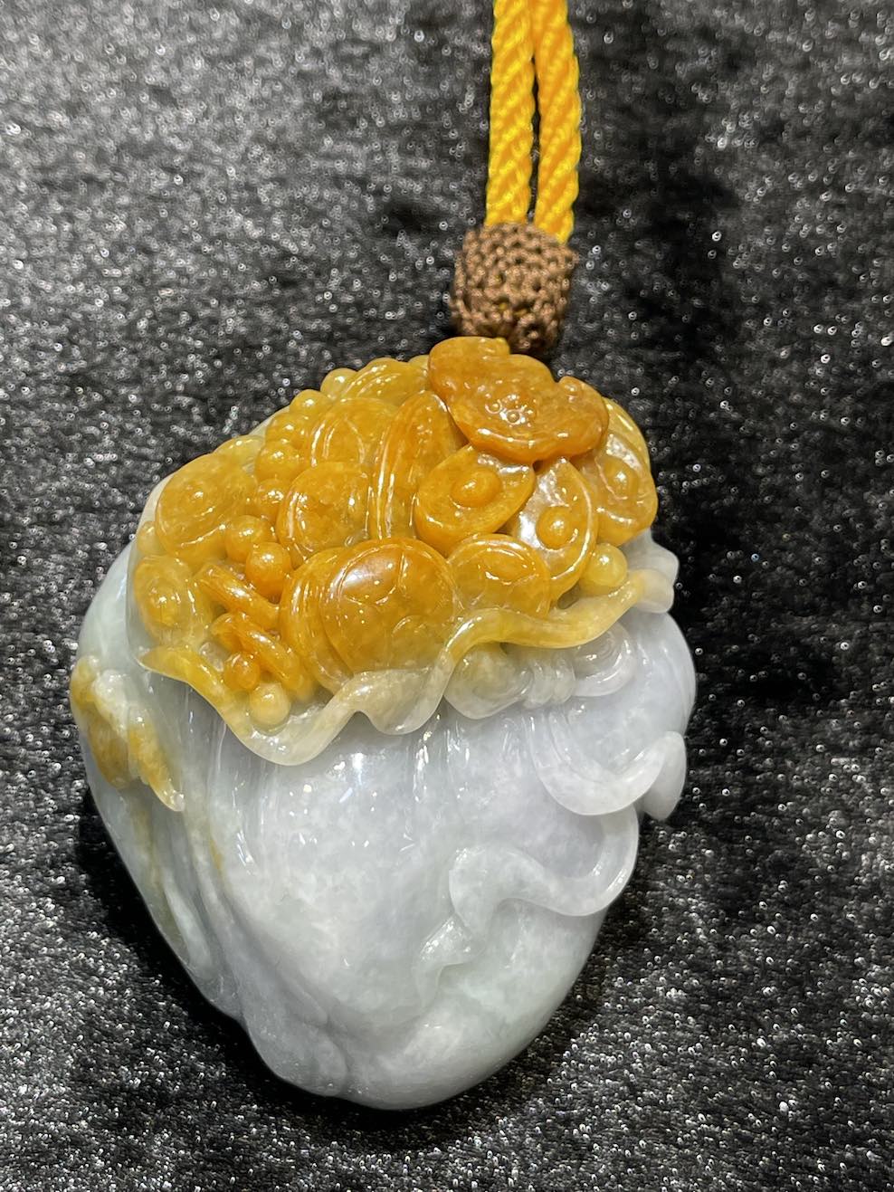 translucent whitish brown wealth bag jadeite ornament