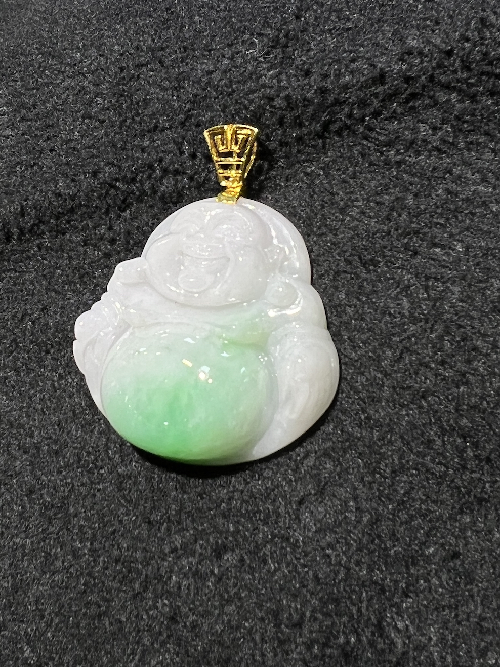 Translucent whiteish apple green laughing buddha jadeite pendant ...