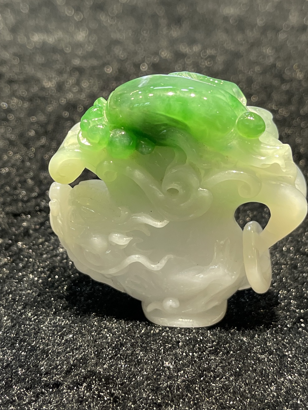 Translucent whiteish green dragon cup jadeite ornament