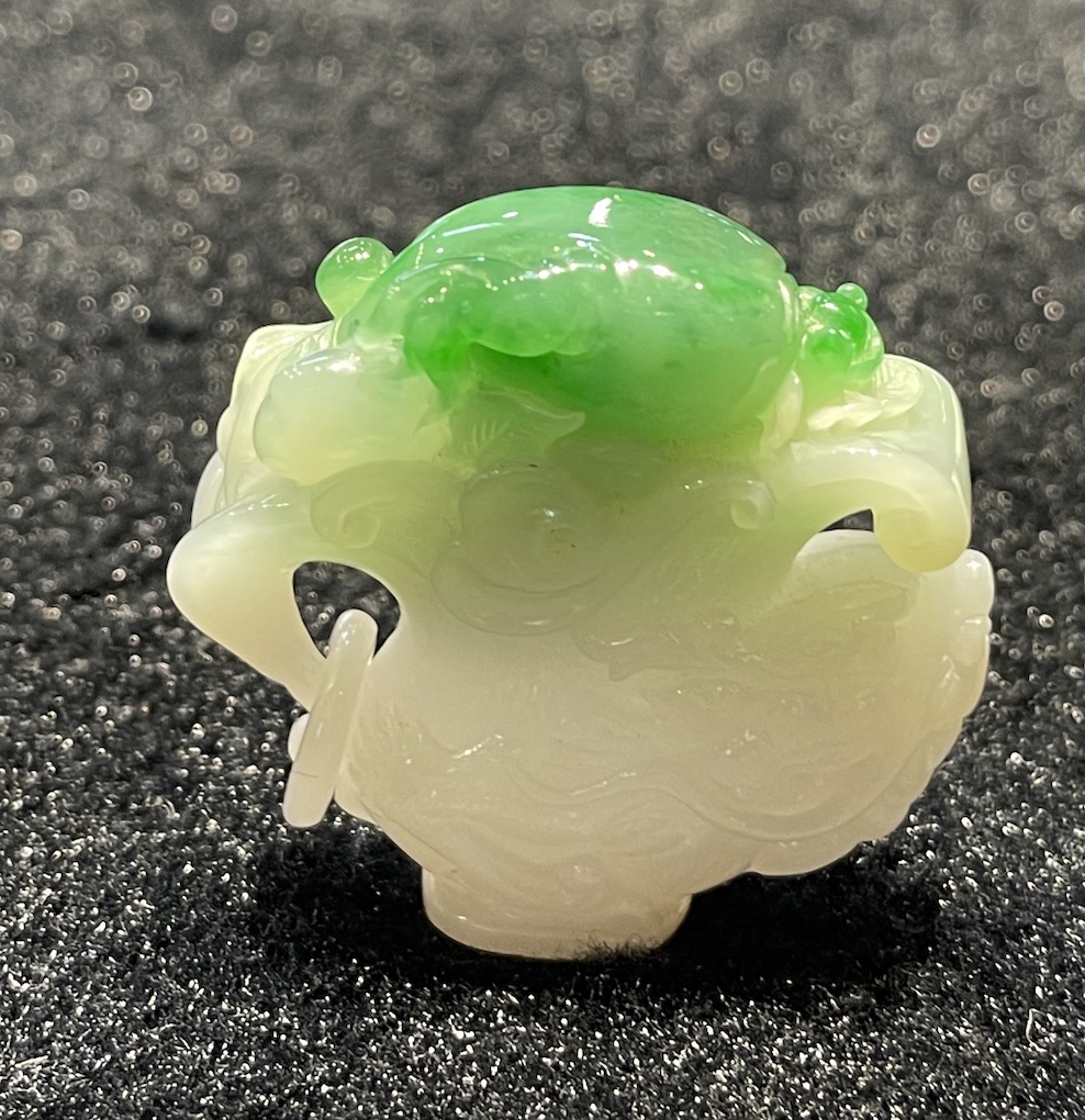 Translucent whiteish green dragon cup jadeite ornament - Image 2