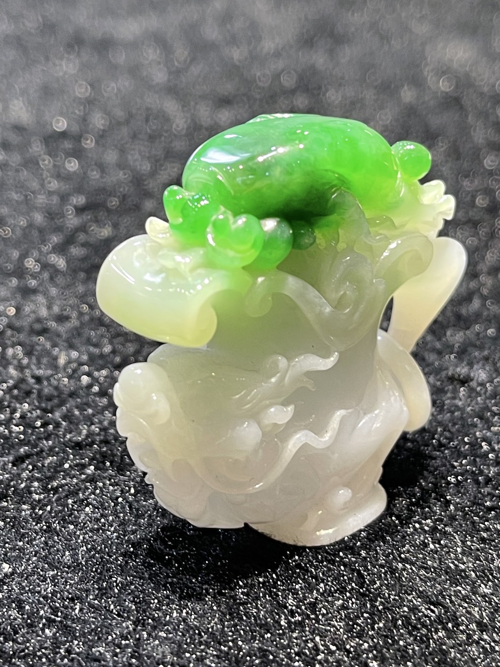 Translucent whiteish green dragon cup jadeite ornament - Image 3