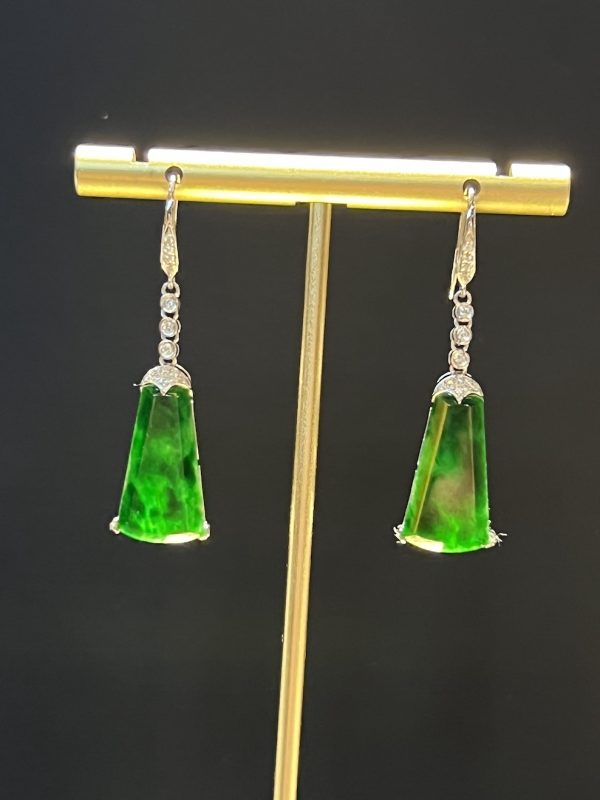 icy translucent old pit green Trapezoid jadeite earring[SOLD OUT]