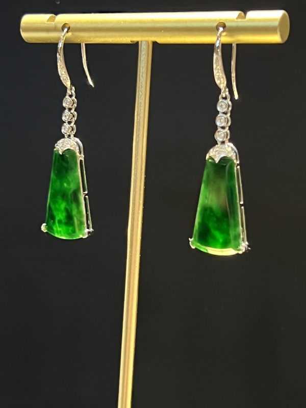 icy translucent old pit green Trapezoid jadeite earring[SOLD OUT] - Image 2
