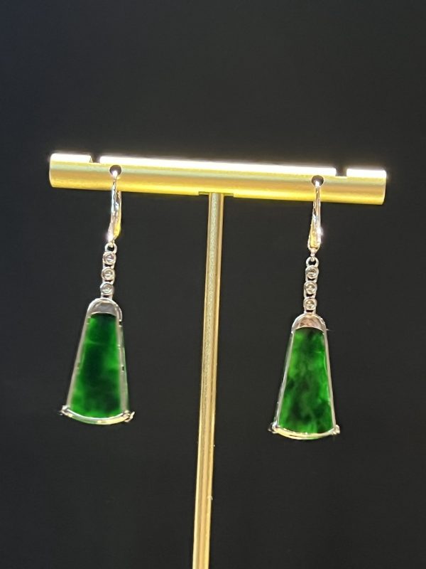 icy translucent old pit green Trapezoid jadeite earring[SOLD OUT] - Image 4