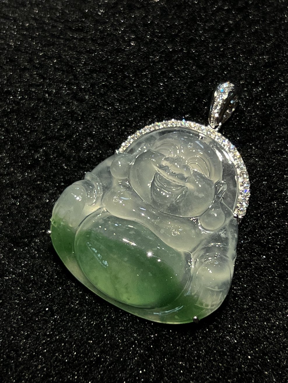 Highly translucent green Laughing buddha jadeite pendant - Nanyang Jade ...