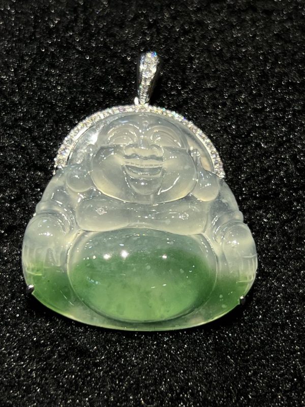 Highly translucent green Laughing buddha jadeite pendant