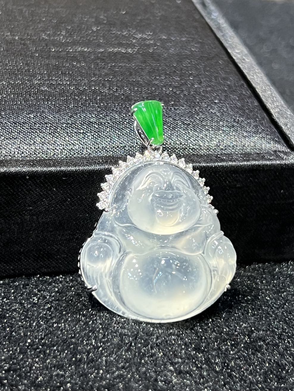 Highly translucent icy laughing buddha jadeite pendant - Nanyang Jade ...