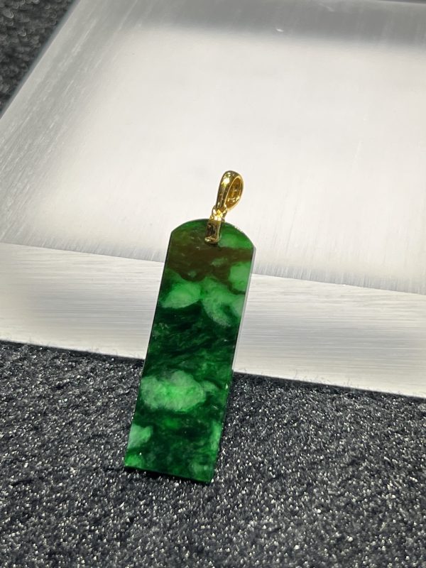 icy translucent old pit green rectangular shape jadeite pendant - Image 3