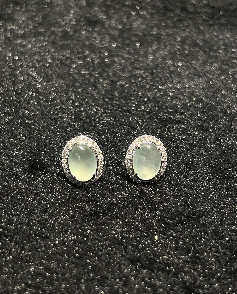Highly translucent icy cabochons jadeite Earring stud - Image 3