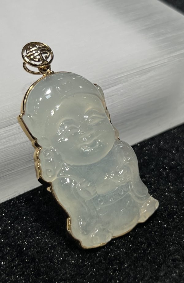 Icy translucent wealth boy carving jadeite pendant[SOLD OUT] - Image 2