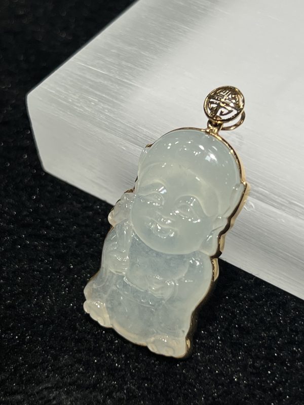 Icy translucent wealth boy carving jadeite pendant[SOLD OUT] - Image 3