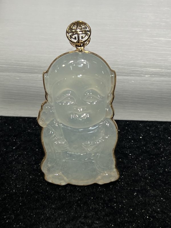 Icy translucent wealth boy carving jadeite pendant[SOLD OUT]