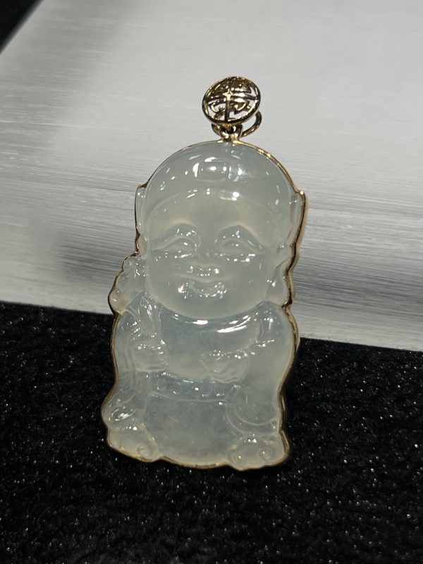 Icy translucent wealth boy carving jadeite pendant[SOLD OUT] - Image 5