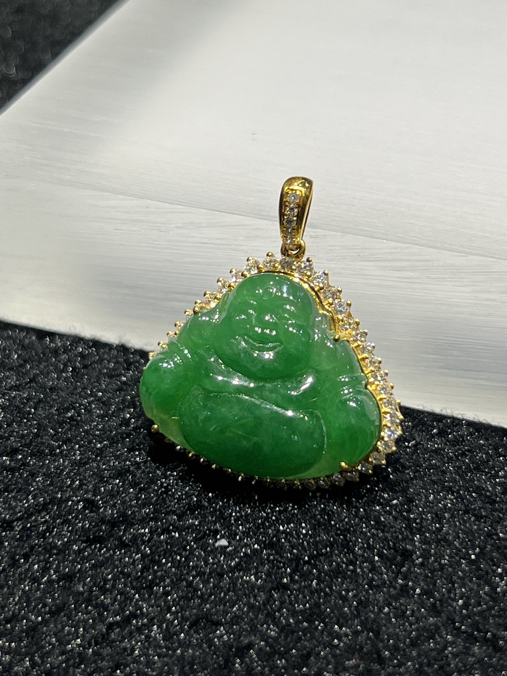 icy translucent vibrant green laughing buddha jadeite pendant - Nanyang ...